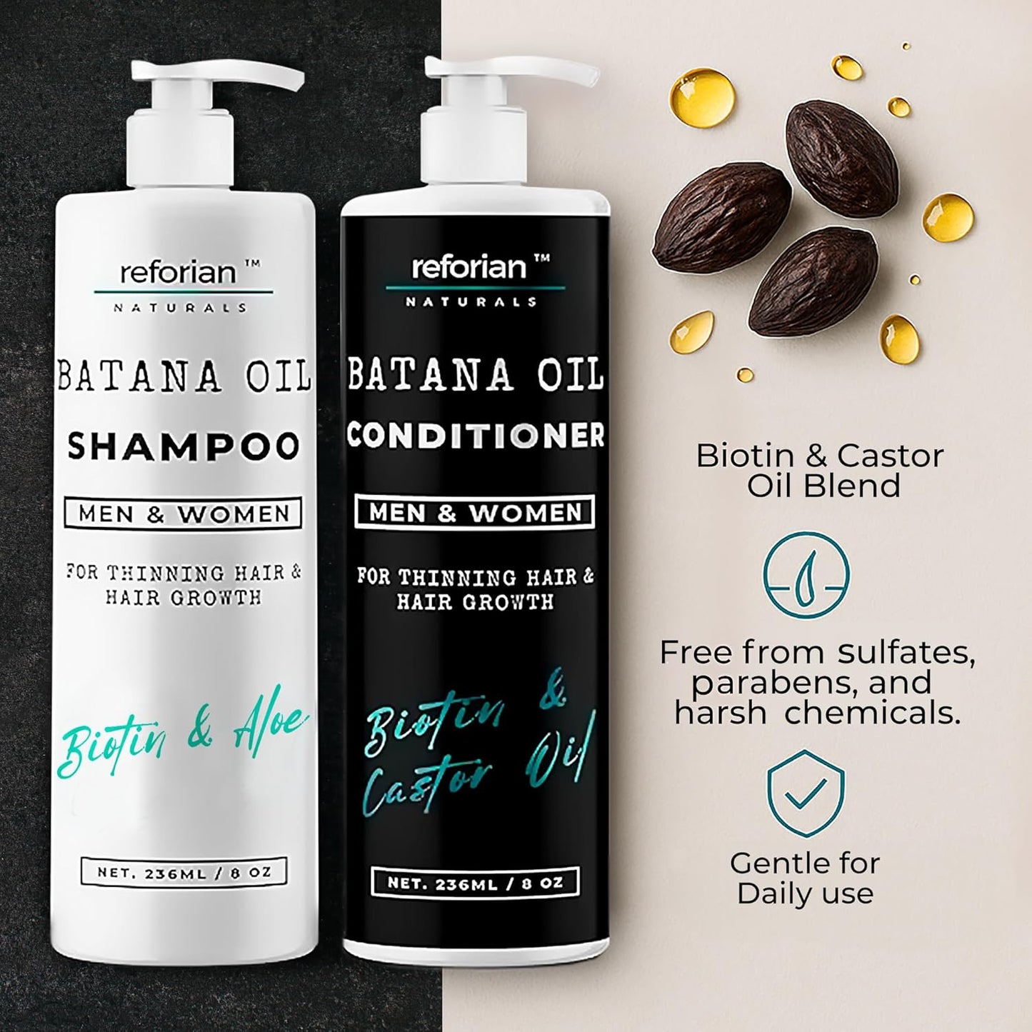 Batana Oil Shampoo & Conditioner Set for Thinning Hair – Growth & Thickening Formula – Sulfate-Free, Hydrating, Made in USA – 2 x 8 oz