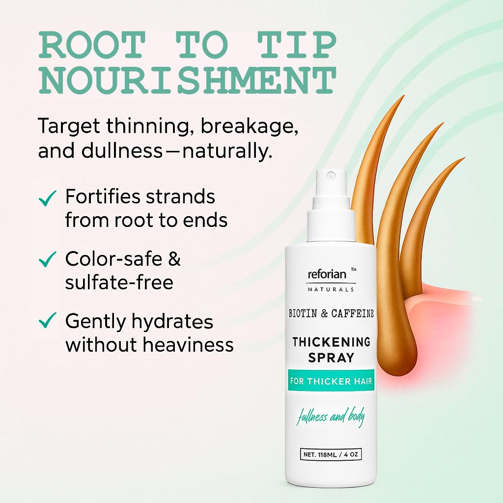 Biotin & Caffeine Hair Thickening Spray for Thinning Hair – Instant Volume in 60 Sec, Non-Sticky Root Lifter for Women & Men, Hair Growth Support, Color Safe, Silicone & Paraben Free, 4 oz
