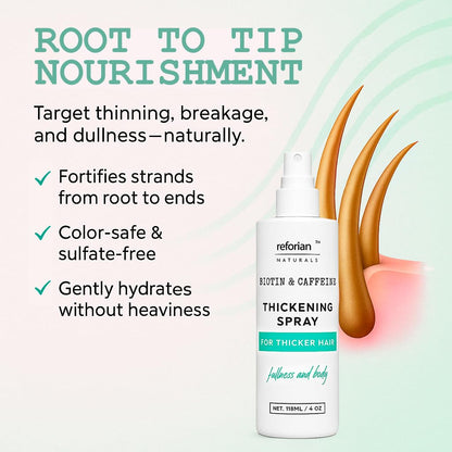 Biotin & Caffeine Hair Thickening Spray for Thinning Hair – Instant Volume in 60 Sec, Non-Sticky Root Lifter for Women & Men, Hair Growth Support, Color Safe, Silicone & Paraben Free, 4 oz