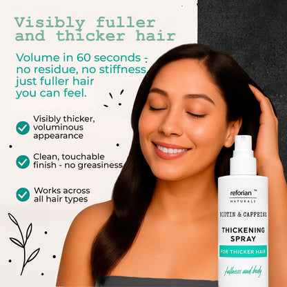 Biotin & Caffeine Hair Thickening Spray for Thinning Hair – Instant Volume in 60 Sec, Non-Sticky Root Lifter for Women & Men, Hair Growth Support, Color Safe, Silicone & Paraben Free, 4 oz