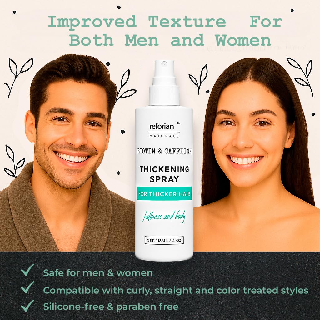 Biotin & Caffeine Hair Thickening Spray for Thinning Hair – Instant Volume in 60 Sec, Non-Sticky Root Lifter for Women & Men, Hair Growth Support, Color Safe, Silicone & Paraben Free, 4 oz