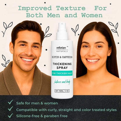 Biotin & Caffeine Hair Thickening Spray for Thinning Hair – Instant Volume in 60 Sec, Non-Sticky Root Lifter for Women & Men, Hair Growth Support, Color Safe, Silicone & Paraben Free, 4 oz