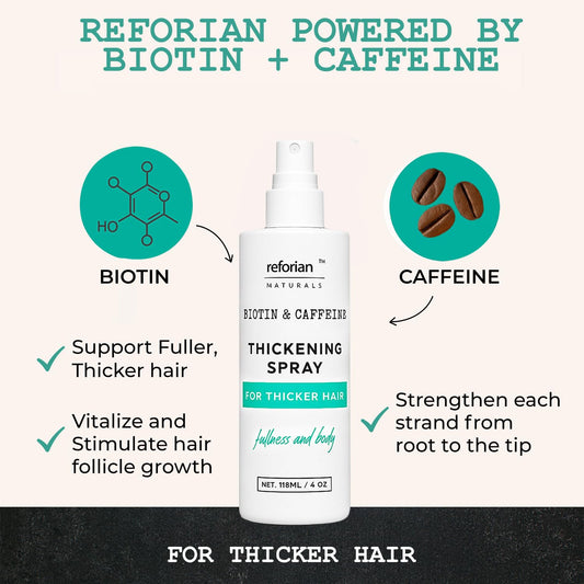 Biotin & Caffeine Hair Thickening Spray for Thinning Hair – Instant Volume in 60 Sec, Non-Sticky Root Lifter for Women & Men, Hair Growth Support, Color Safe, Silicone & Paraben Free, 4 oz