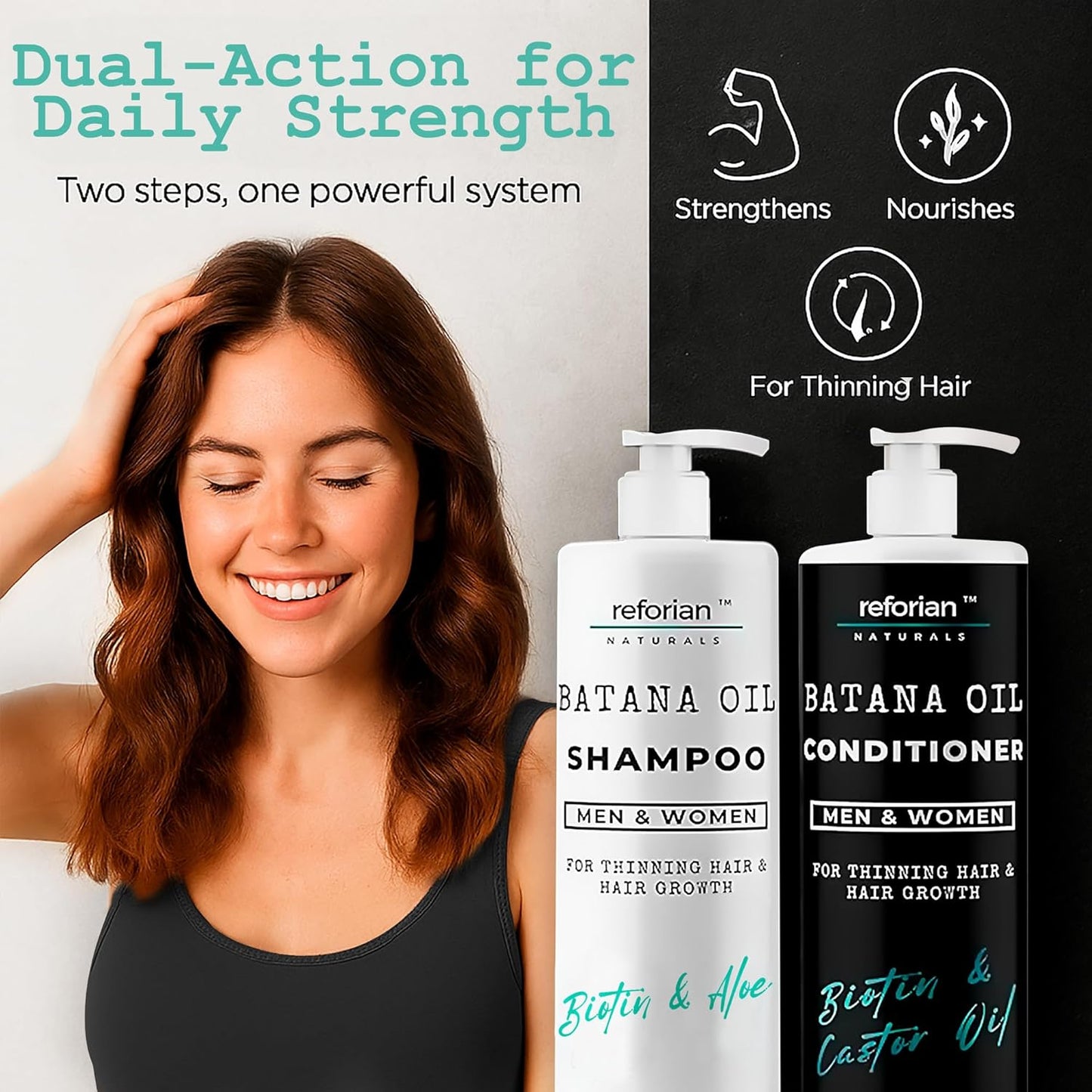 Batana Oil Shampoo & Conditioner Set for Thinning Hair – Growth & Thickening Formula – Sulfate-Free, Hydrating, Made in USA – 2 x 8 oz