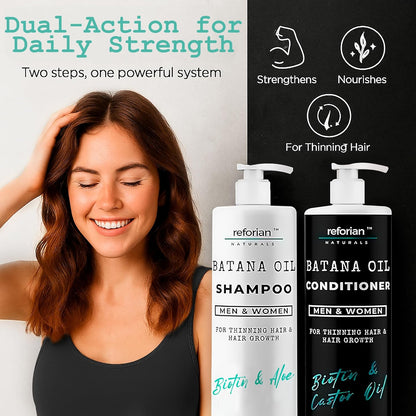 Batana Oil Shampoo & Conditioner Set for Thinning Hair – Growth & Thickening Formula – Sulfate-Free, Hydrating, Made in USA – 2 x 8 oz