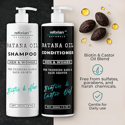 Batana Oil Shampoo & Conditioner Set for Thinning Hair – Growth & Thickening Formula – Sulfate-Free, Hydrating, Made in USA – 2 x 8 oz