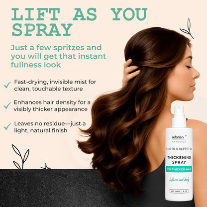 Biotin & Caffeine Hair Thickening Spray for Thinning Hair – Instant Volume in 60 Sec, Non-Sticky Root Lifter for Women & Men, Hair Growth Support, Color Safe, Silicone & Paraben Free, 4 oz